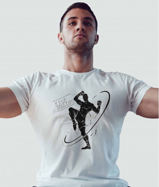 Мъжка тениска с щампа Спортни Илюстрации Kick boxing silhouette - TShirtArtShop.com